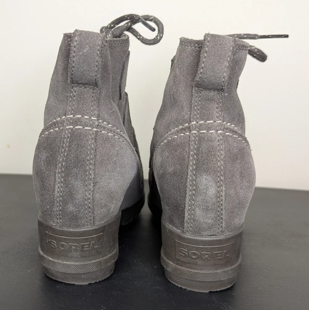 Sorel Women's Evie‎ Lace Up Suede Wedge Ankle Boot Gray Size 6.5